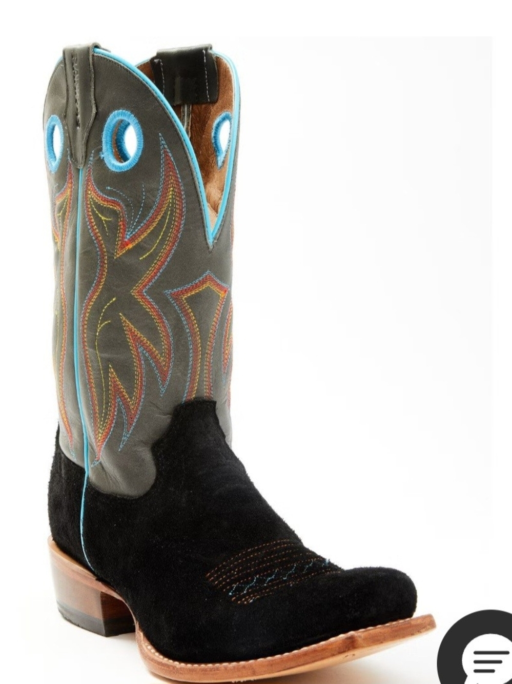 Men's Black Suede Western Boot with Turquoise Trim